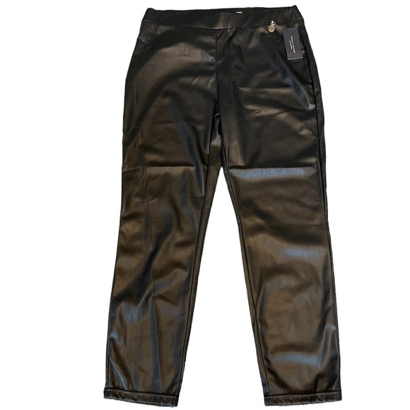 Tommy Hilfiger Black Vegan Leather Skinny- Ankle Pant Size: 14 New ! - Picture 2 of 10